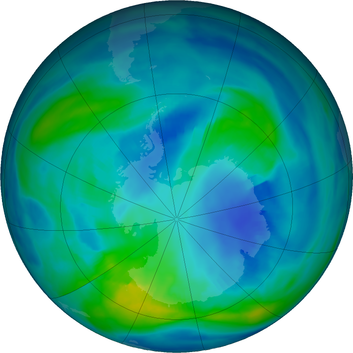 Antarctic ozone map for 25 April 2021